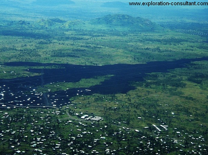 Outskirts of the city of Goma, the black lava flow is a result of the 2002 eruption of the Nyiragongo volcano