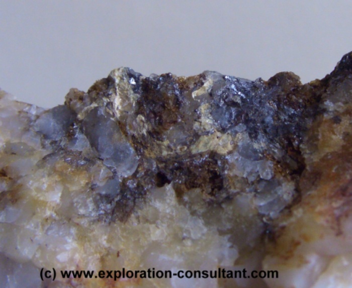 stibnite and stibiconite in auriferous quartz, Congo Bonsi, Liptako, Niger