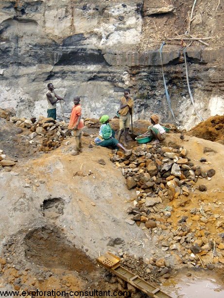 Crushing of gold ore, often done by women and kids.