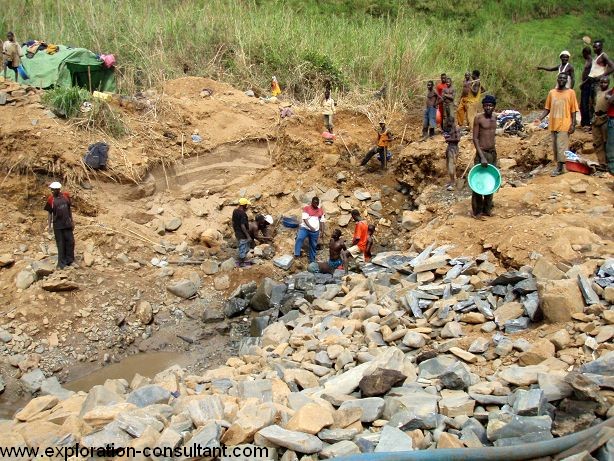 Artisanal gold mining site in a river south of Nizi, Provice Orientale
